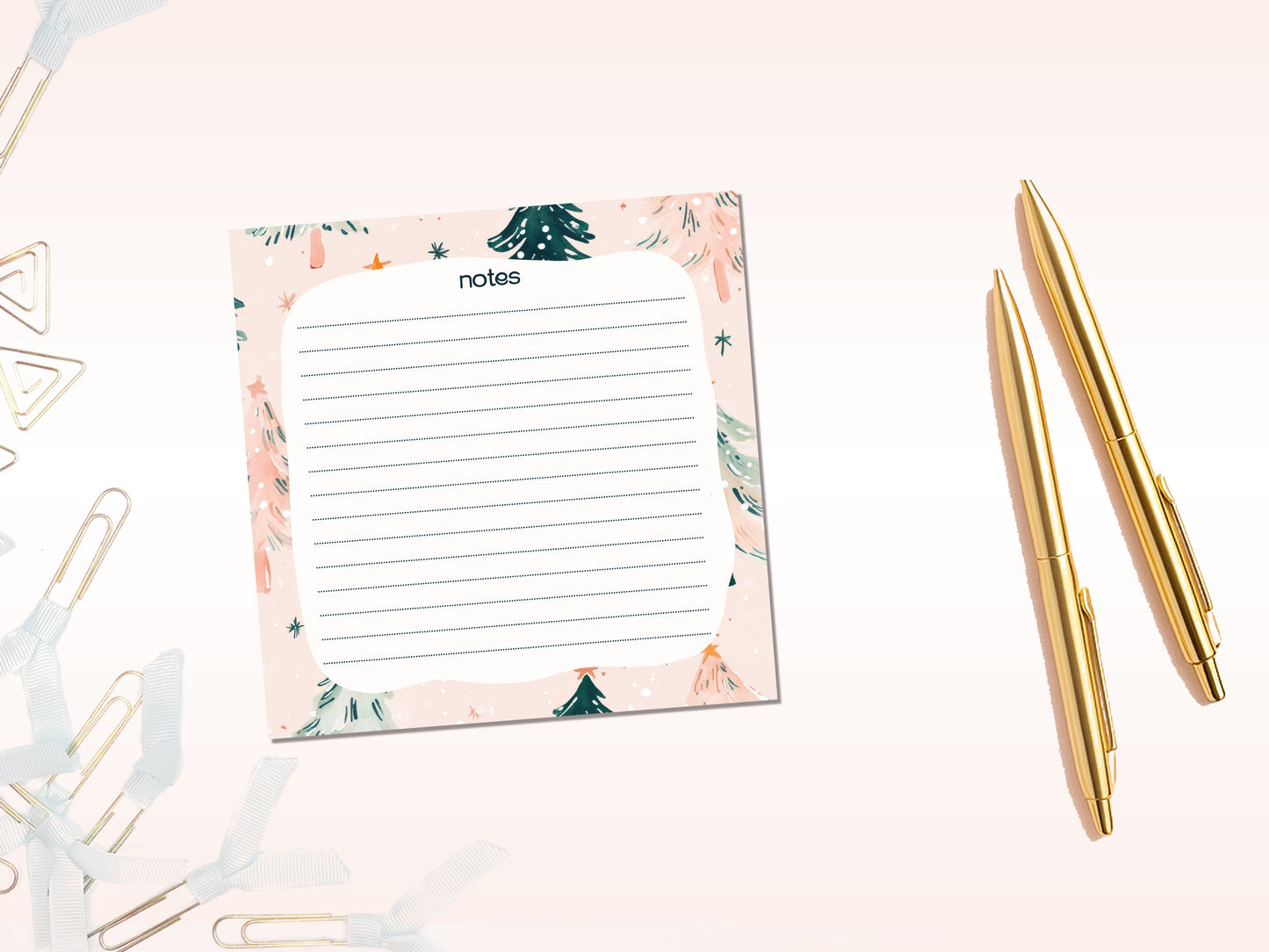 Pink Watercolor Christmas Tree Notepad Collection – 3 Sizes or Full Bundle Set