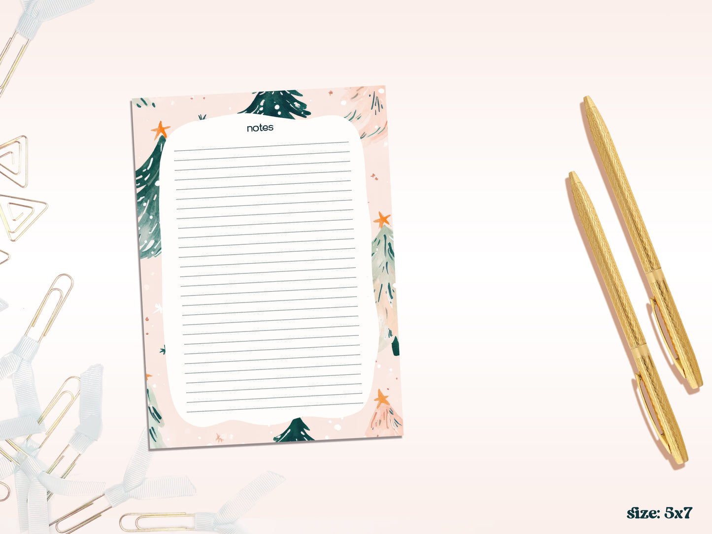 Pink Watercolor Christmas Tree Notepad Collection – 3 Sizes or Full Bundle Set