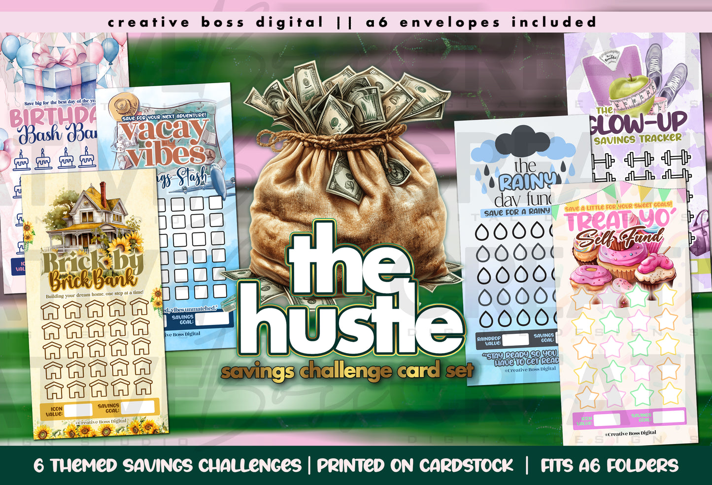The Hustle Themed Savings Challenge Cards image 0