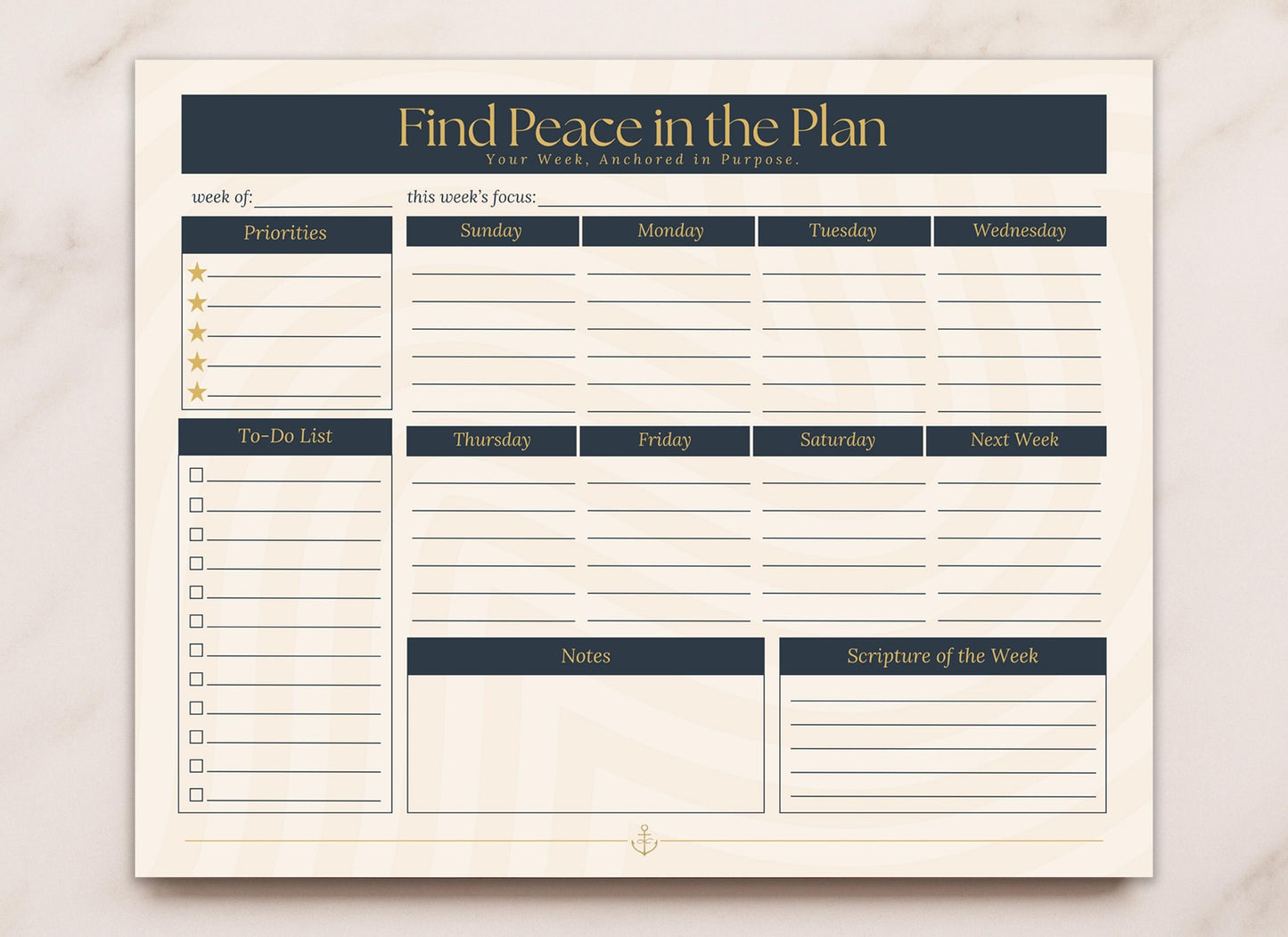 “Find Peace in the Plan” Weekly Desk Pad – 10×8 Christian Planner
