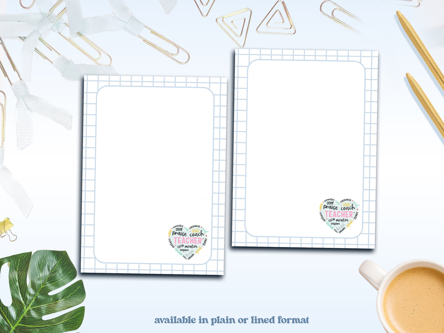 Teacher Grid Notepad Collection – Praise, Coach, Inspire Desk Pads | 4x4” & 5x7” Sizes