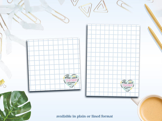 Teacher Grid Notepad Collection – Praise, Coach, Inspire Desk Pads | 4x4” & 5x7” Sizes