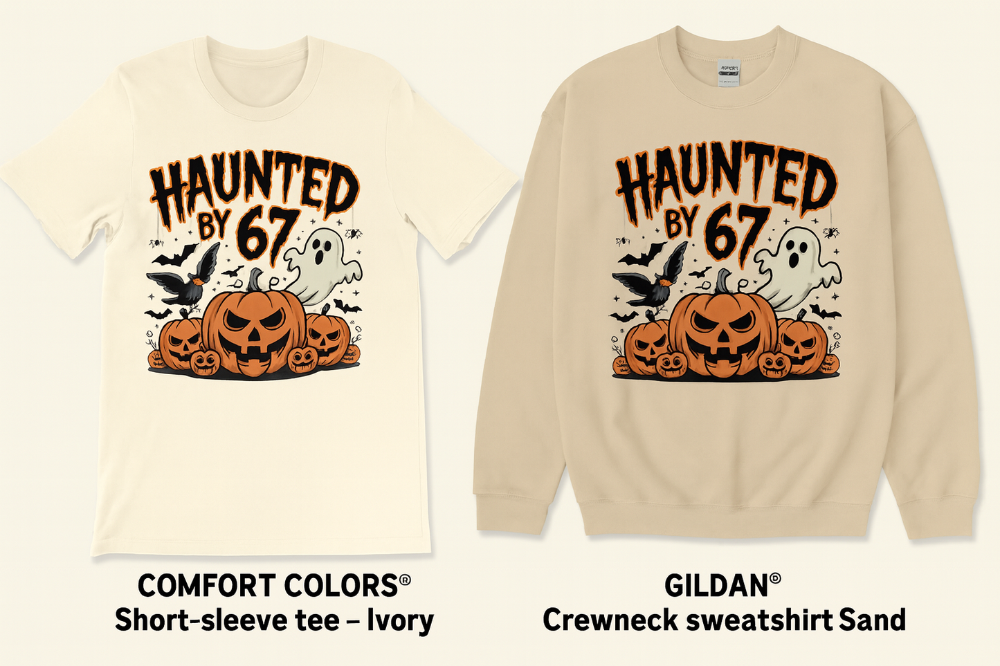 Haunted by 67 Shirt & Sweatshirt – Funny Teacher Halloween Tee or Crewneck