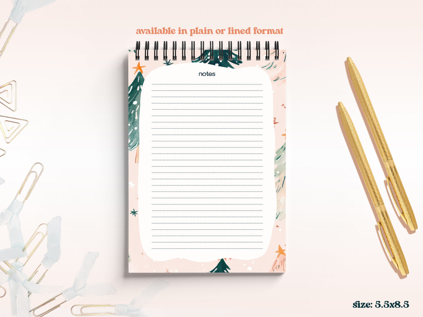 Pink Watercolor Christmas Tree Notepad Collection – 3 Sizes or Full Bundle Set