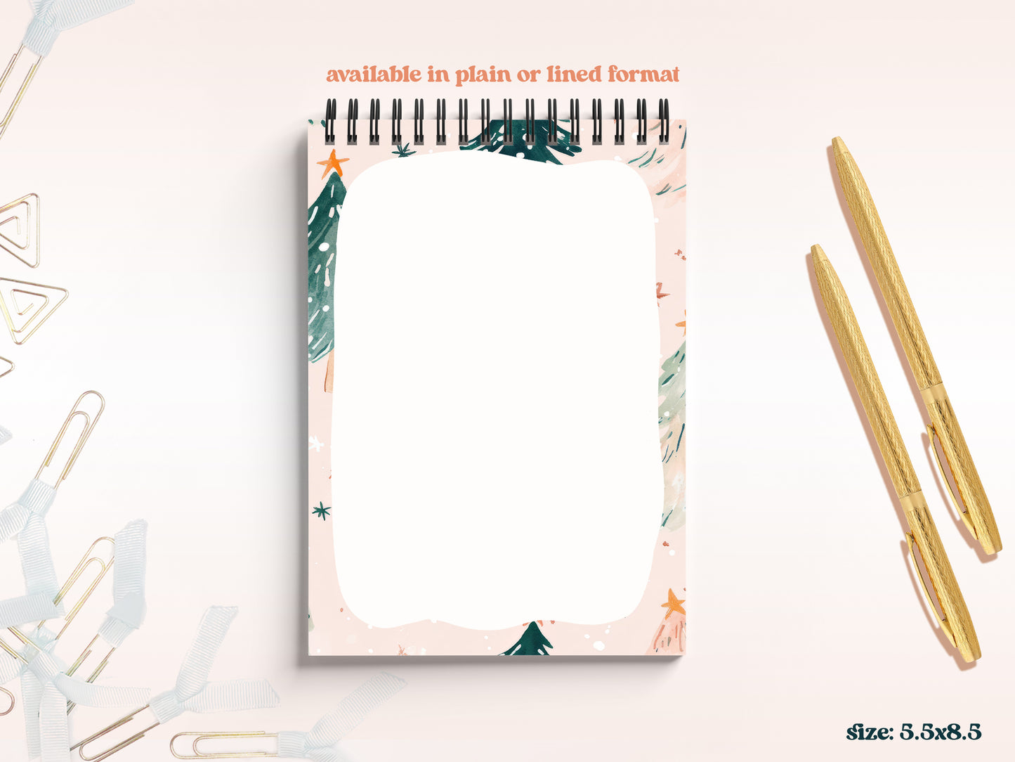 Pink Watercolor Christmas Tree Notepad Collection – 3 Sizes or Full Bundle Set