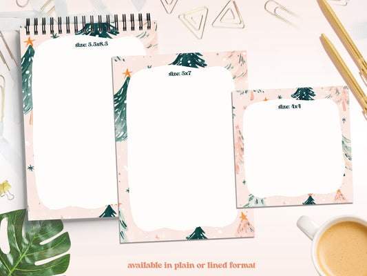 Pink Watercolor Christmas Tree Notepad Collection – 3 Sizes or Full Bundle Set