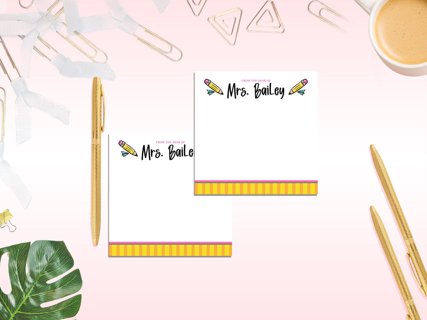 Personalized Teacher Notepad – From the Desk Of Design | Custom Name Stationery | Pencil and Stripe Theme