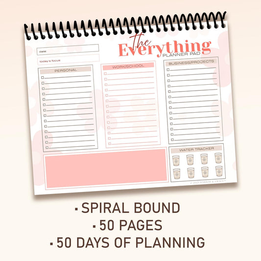 The Everything Planner Pad – 10x8 Spiral-Bound Planner | 50-Page Productivity Tracker | Harbor & Grace Co.