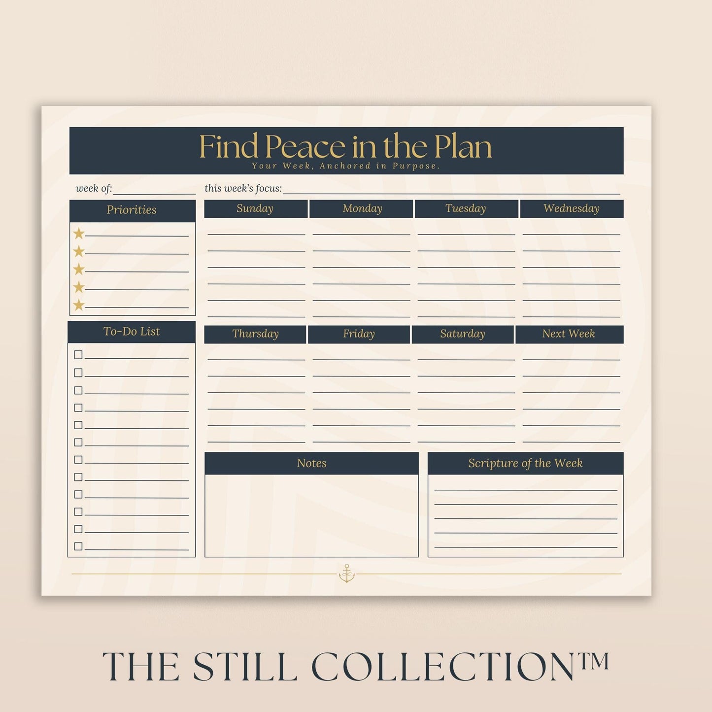 “Find Peace in the Plan” Weekly Desk Pad – 10×8 Christian Planner